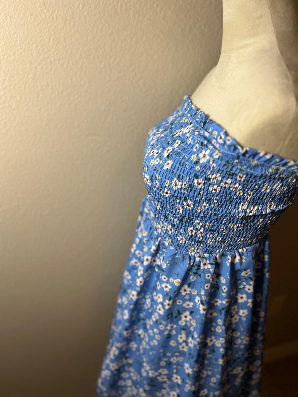 Blue Floral Strapless Smocked Sundress - Picture 8 of 16